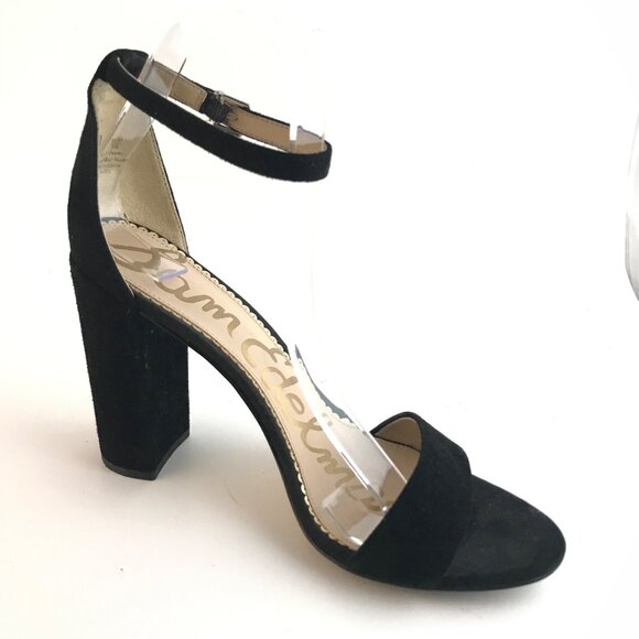 Sam Edelman Black Suede Open Toe Block Heel Sandals Size 9M - Picture 4 of 12